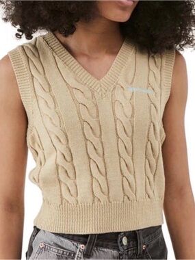 Urban Outfitters iets frans Beige Cable Knit V-Neck Sweater Vest